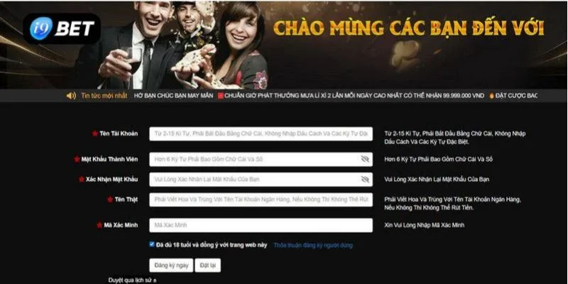 Form mẫu đăng ký dễ hiểu của nhà cái I9 BET.